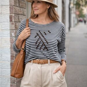 NWT Sandwich Striped Long Sleeve Top Graphic Detail Casual Chic Size M